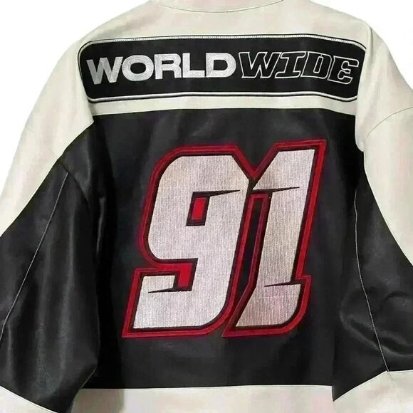 ASOS DESIGN Jacket Oversized Faux Leather Motocross Racer 3XL Black/White NWT - Picture 9 of 13